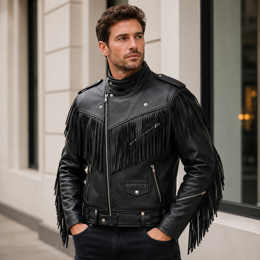 Black Fringe Biker Leather Jacket – Rebel Edge