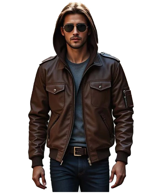 Men’s Brown Hooded Bomber Jacket