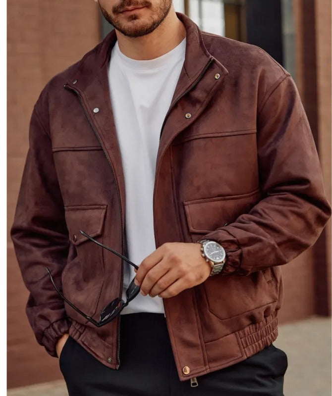 Men’s Brown Suede Leather Jacket – Classic Soft Genuine Suede Outerwear for Stylish Casual Look