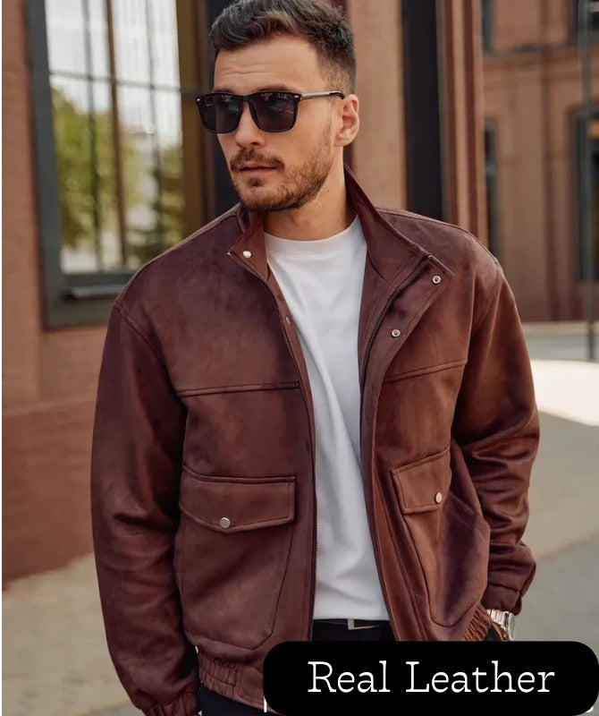 Men’s Brown Suede Leather Jacket – Classic Soft Genuine Suede Outerwear for Stylish Casual Look