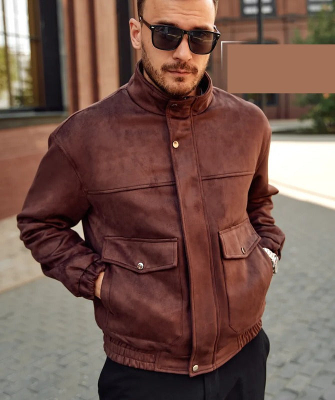 Men’s Brown Suede Leather Jacket – Classic Soft Genuine Suede Outerwear for Stylish Casual Look