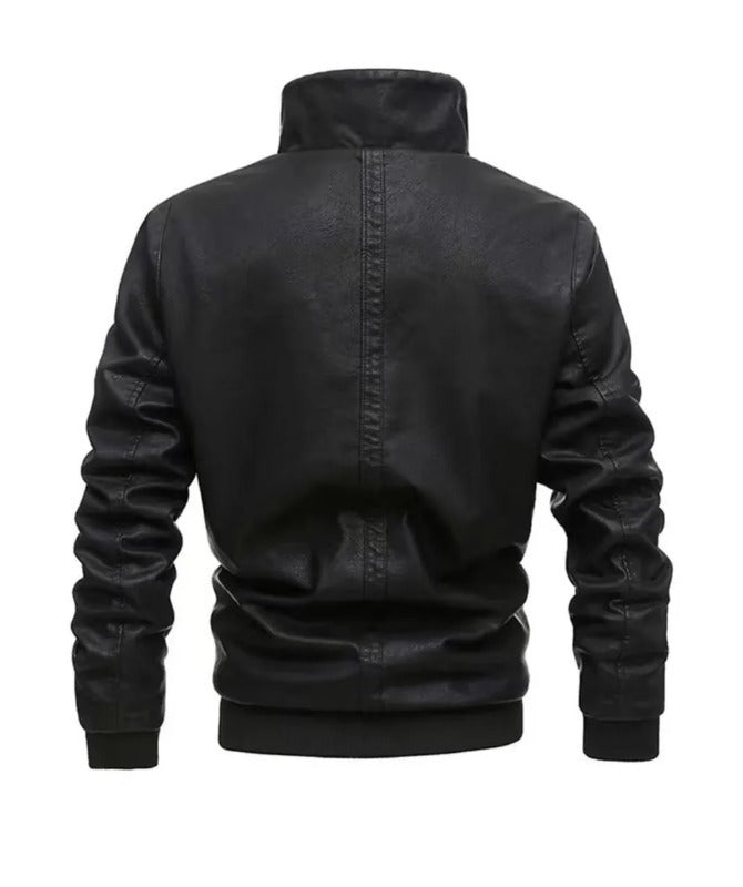 Men’s Black Hooded Leather Jacket Warm Fleece Lining