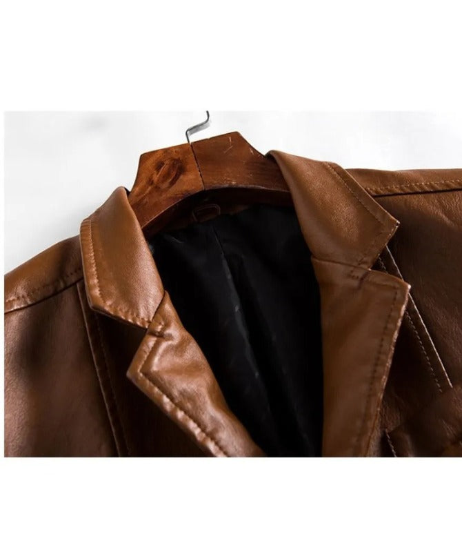 Men’s Genuine Sheep Leather Blazer – Classic Brown Casual & Formal Leather Coat
