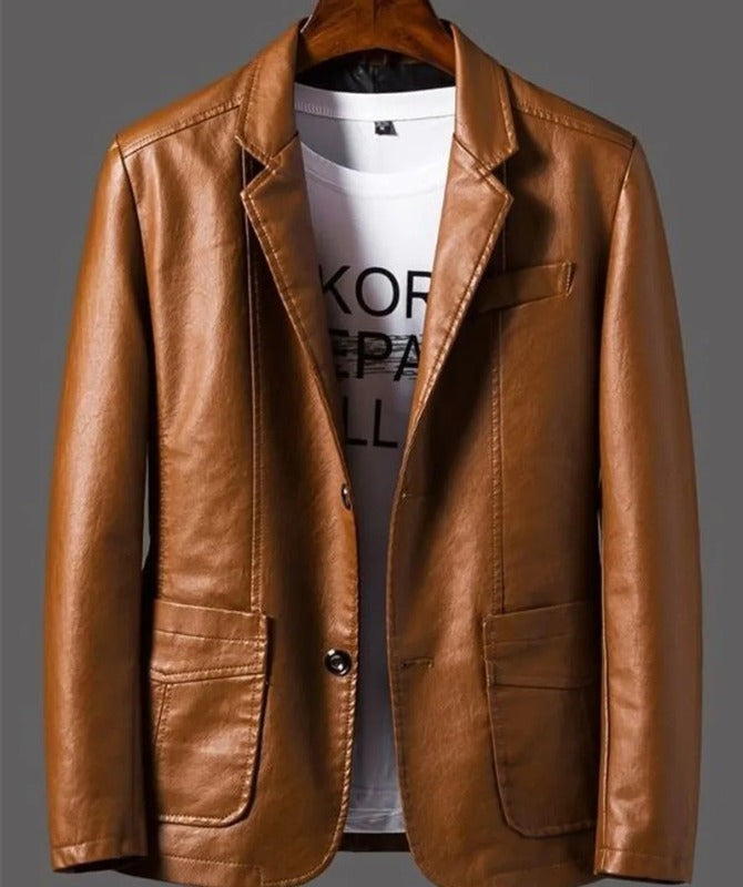 Men’s Genuine Sheep Leather Blazer – Classic Brown Casual & Formal Leather Coat