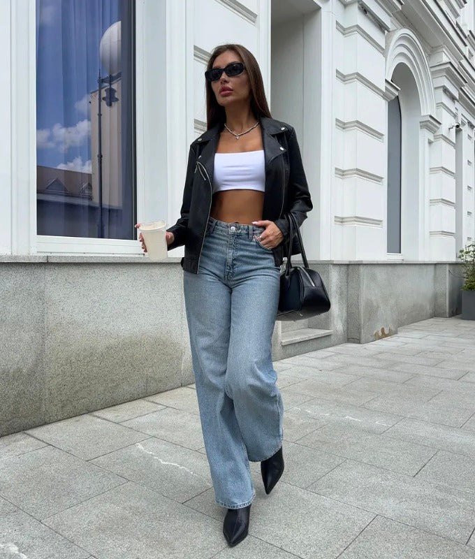 Women's Black Sheep Leather Biker Jacket – Premium Classic Style