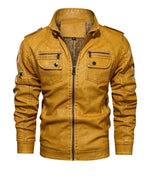Men’s Genuine Sheep Leather Military Jacket – Mustard Brown Biker Leather Jacket