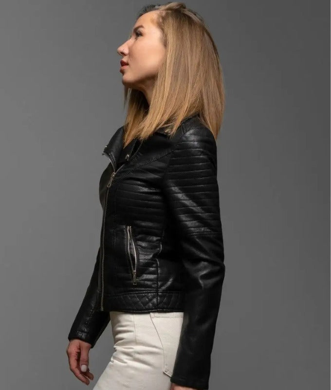 Women's Black Sheep Leather Biker Jacket – Premium Stylish Outerwear