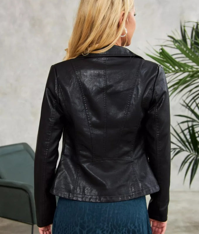 Women’s Premium Black Sheep Leather Biker Jacket – Slim Fit Moto Style