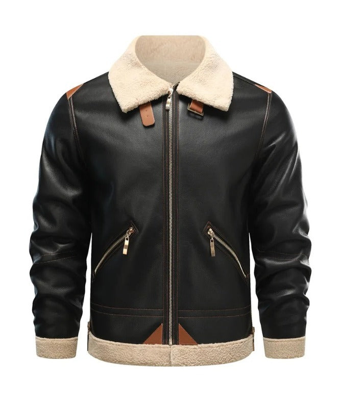 Men’s Shearling Bomber Jacket – Genuine Sheep Leather Aviator Style with Fur Collar