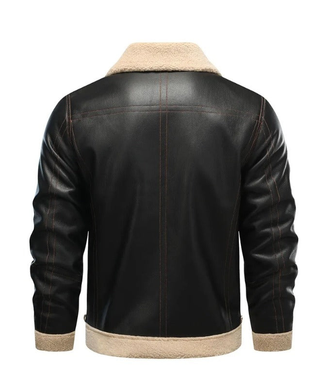 Men’s Shearling Bomber Jacket – Genuine Sheep Leather Aviator Style with Fur Collar