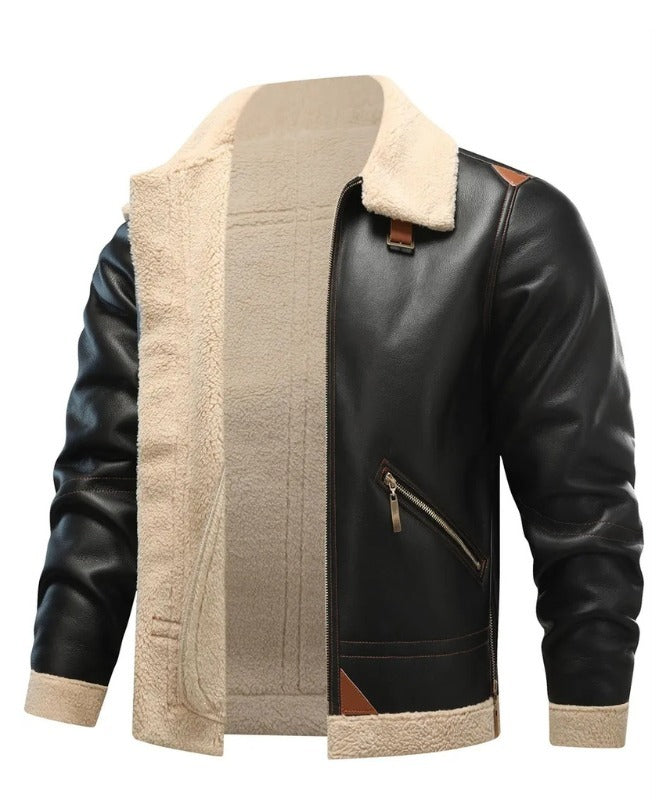 Men’s Shearling Bomber Jacket – Genuine Sheep Leather Aviator Style with Fur Collar