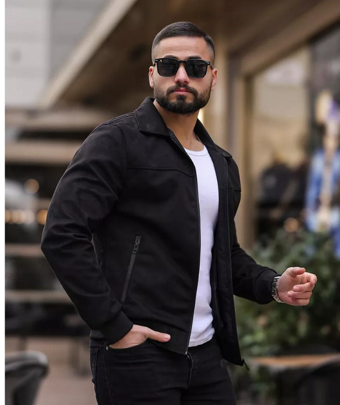 Men’s Classic Black Suede Leather Jacket Premium Soft Suede Material