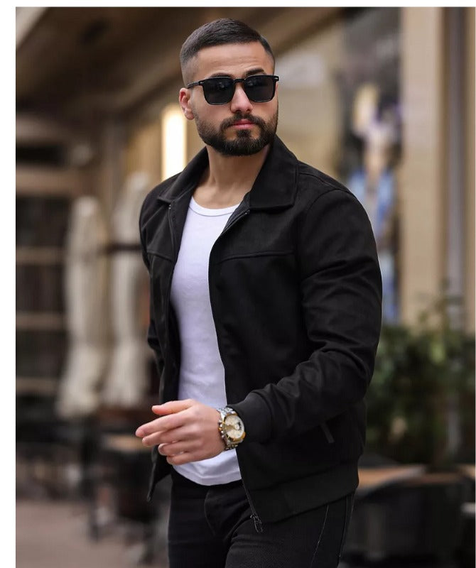 Men’s Classic Black Suede Leather Jacket Premium Soft Suede Material