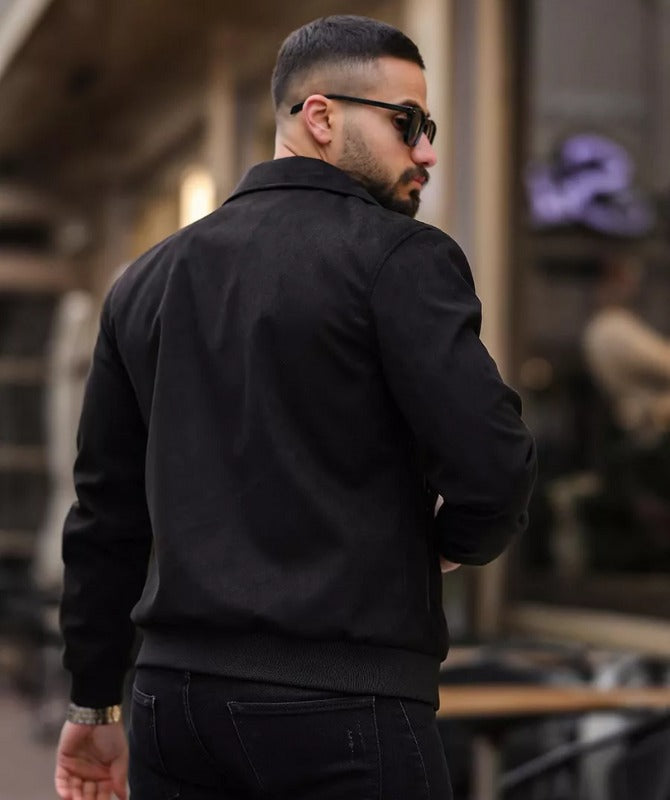 Men’s Classic Black Suede Leather Jacket Premium Soft Suede Material
