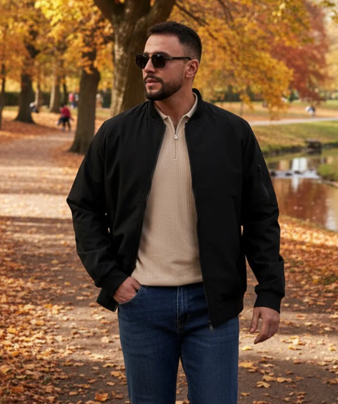 Urban Street Style for Men | Black Bomber Jacket & Denim Jeans Outfit Inspiration