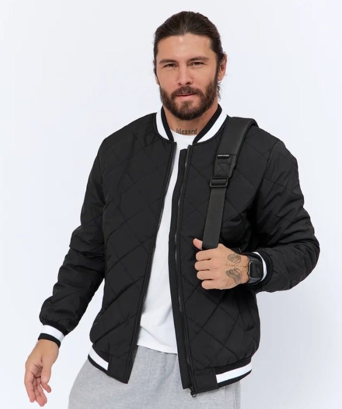 Men’s Quilted Black Bomber Jacket | Stylish Lightweight Streetwear for All Seasons