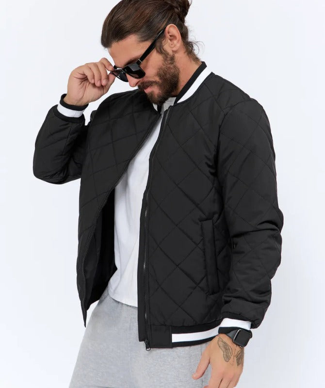 Men’s Quilted Black Bomber Jacket | Stylish Lightweight Streetwear for All Seasons