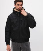 Men’s Black Hooded Bomber Jacket | Winter Warm Puffer Jacket with Sherpa Lining