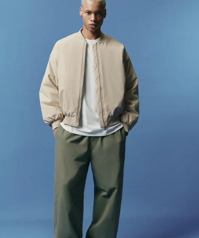 Men’s Beige Bomber Jacket | Lightweight Casual Streetwear Jacket