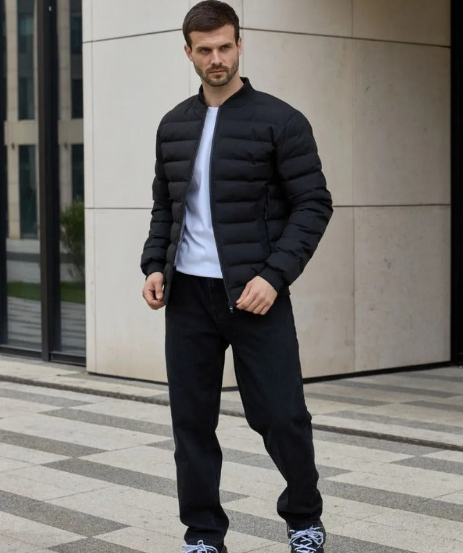 Men’s Black Puffer Jacket | Lightweight Warm Winter Bomber Jacket