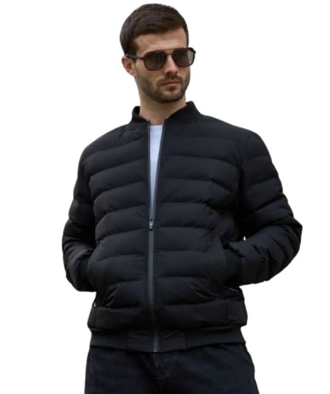 Men’s Black Puffer Jacket | Lightweight Warm Winter Bomber Jacket