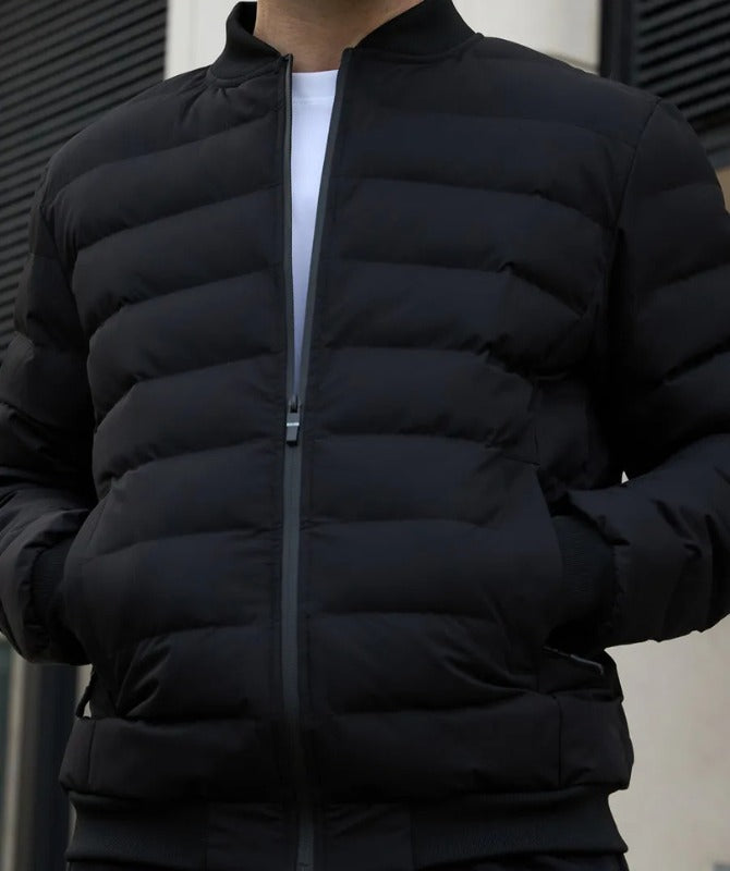 Men’s Black Puffer Jacket | Lightweight Warm Winter Bomber Jacket