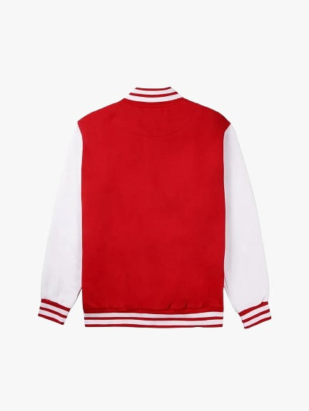 Men’s Red and White Varsity Jacket | Classic Baseball Letterman Bomber