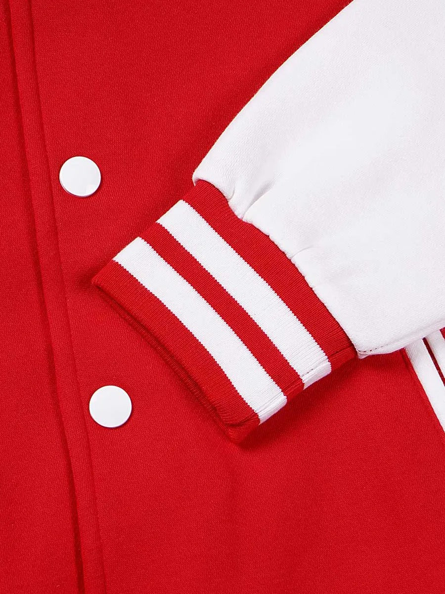 Men’s Red and White Varsity Jacket | Classic Baseball Letterman Bomber