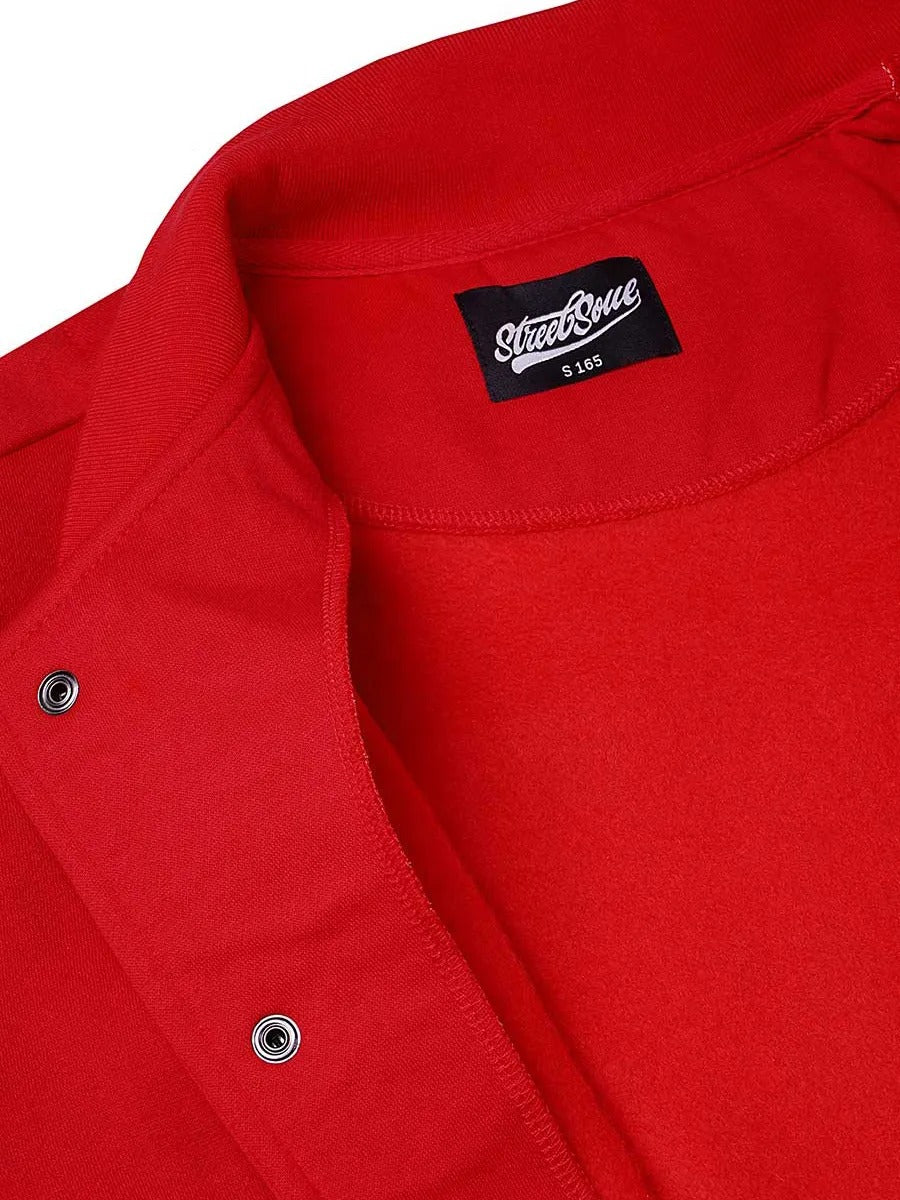 Men’s Red and White Varsity Jacket | Classic Baseball Letterman Bomber