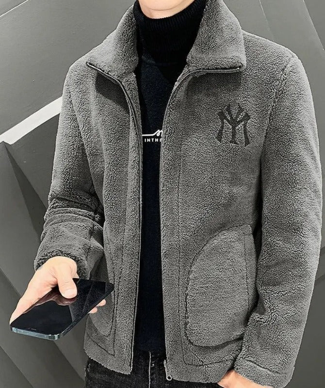 Men’s Grey Fleece Jacket | Warm Winter Zip-Up Sherpa Jacket for Casual Wear