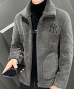 Men’s Grey Fleece Jacket | Warm Winter Zip-Up Sherpa Jacket for Casual Wear
