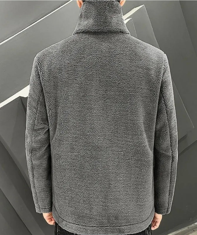 Men’s Grey Fleece Jacket | Warm Winter Zip-Up Sherpa Jacket for Casual Wear