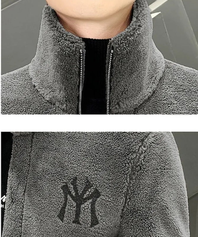 Men’s Grey Fleece Jacket | Warm Winter Zip-Up Sherpa Jacket for Casual Wear