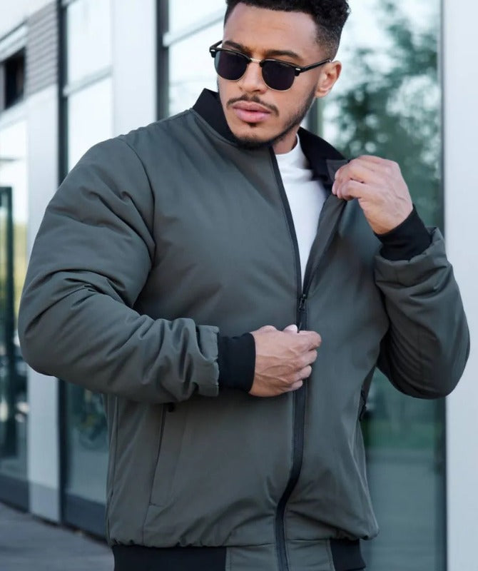 Men’s Olive Green Bomber Jacket | Lightweight Casual Zip-Up Jacket for Everyday Style