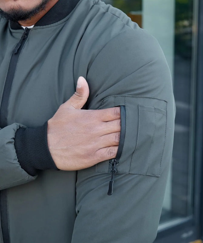 Men’s Olive Green Bomber Jacket | Lightweight Casual Zip-Up Jacket for Everyday Style