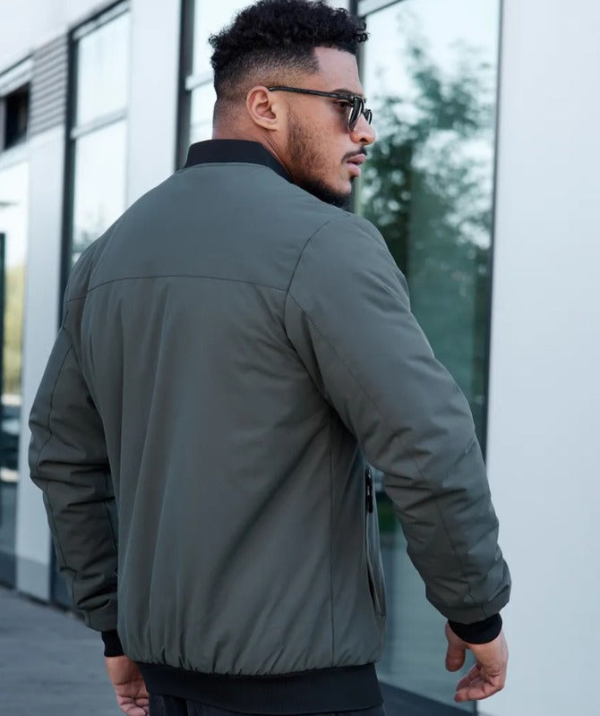 Men’s Olive Green Bomber Jacket | Lightweight Casual Zip-Up Jacket for Everyday Style