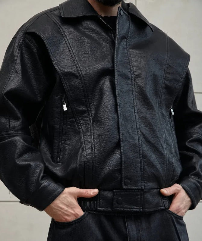 Men’s Black Leather Biker Jacket | Vintage Oversized Streetwear Outerwear