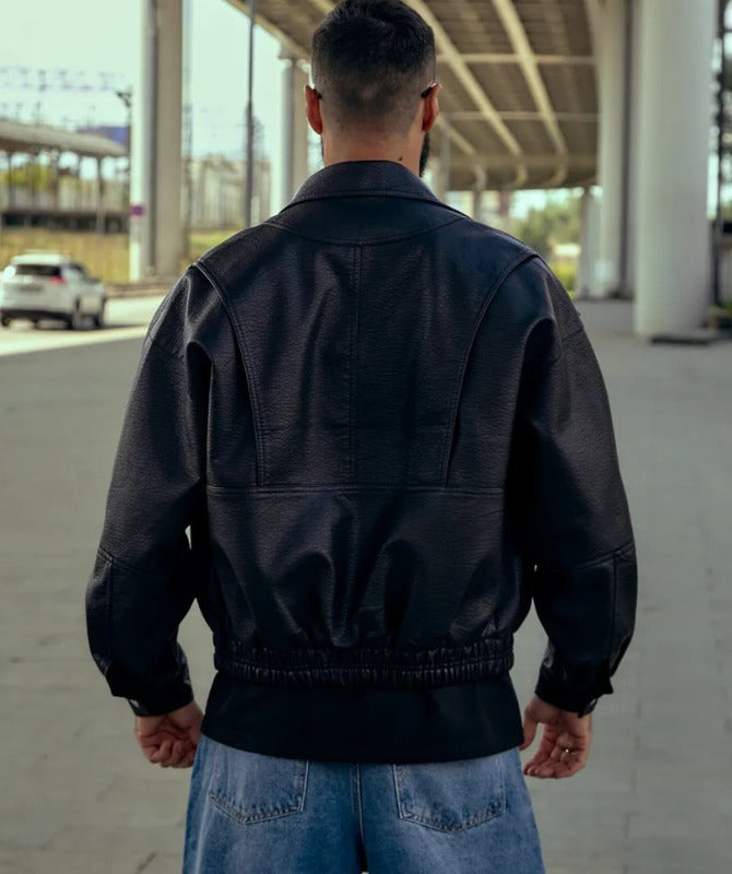 Men’s Black Leather Biker Jacket | Vintage Oversized Streetwear Outerwear