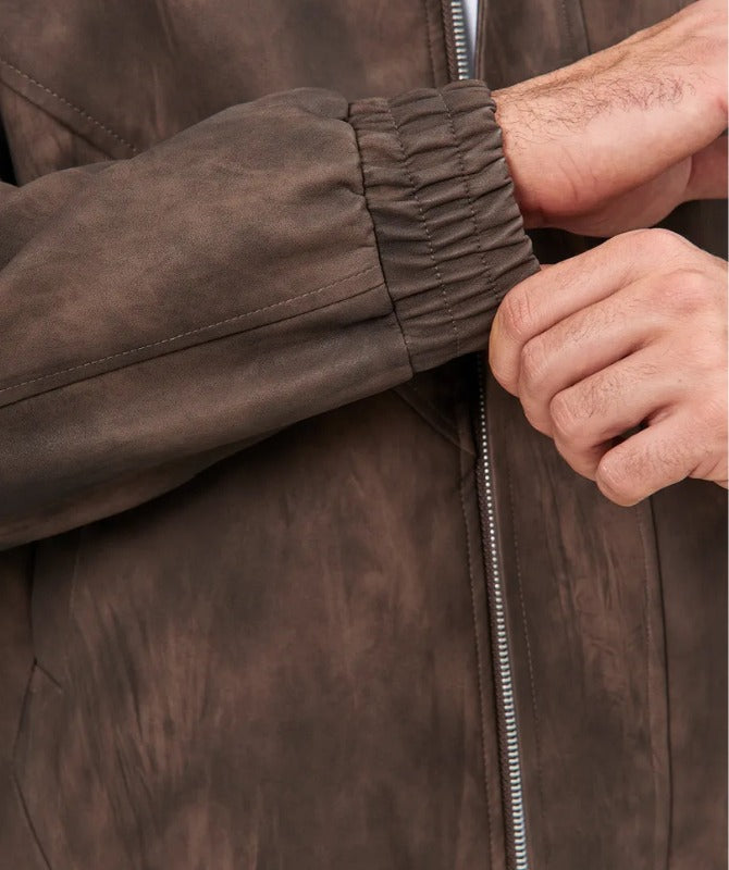 Men’s Brown Faux Leather Jacket | Vintage High Neck Winter Outerwear