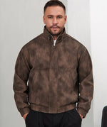 Men’s Brown Faux Leather Jacket | Vintage High Neck Winter Outerwear