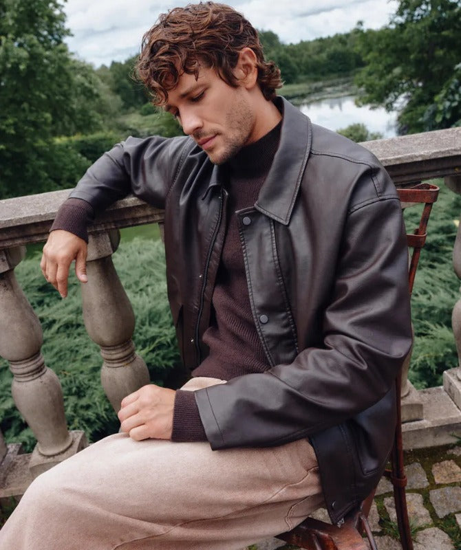 Men’s Classic Brown Leather Jacket | Vintage Oversized Outerwear for Winter