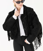 Women’s Suede Leather Fringe Jacket – Premium Western Style Trendy Black Coat | Soft Suede Outerwear for Fashion & Casual Wear