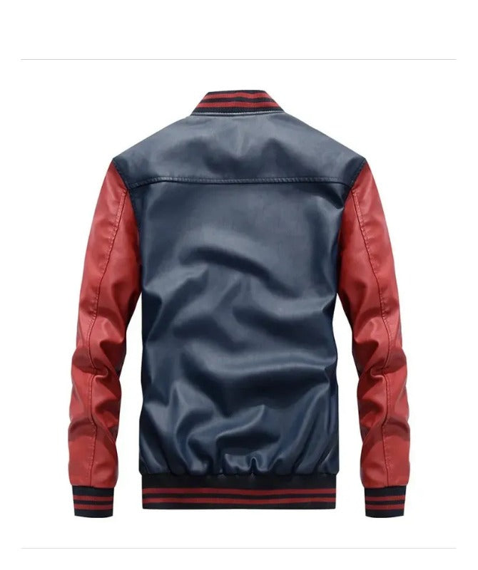 Men’s Red & Navy Varsity Jacket | Stylish Letterman Bomber Jacket for Casual Wear