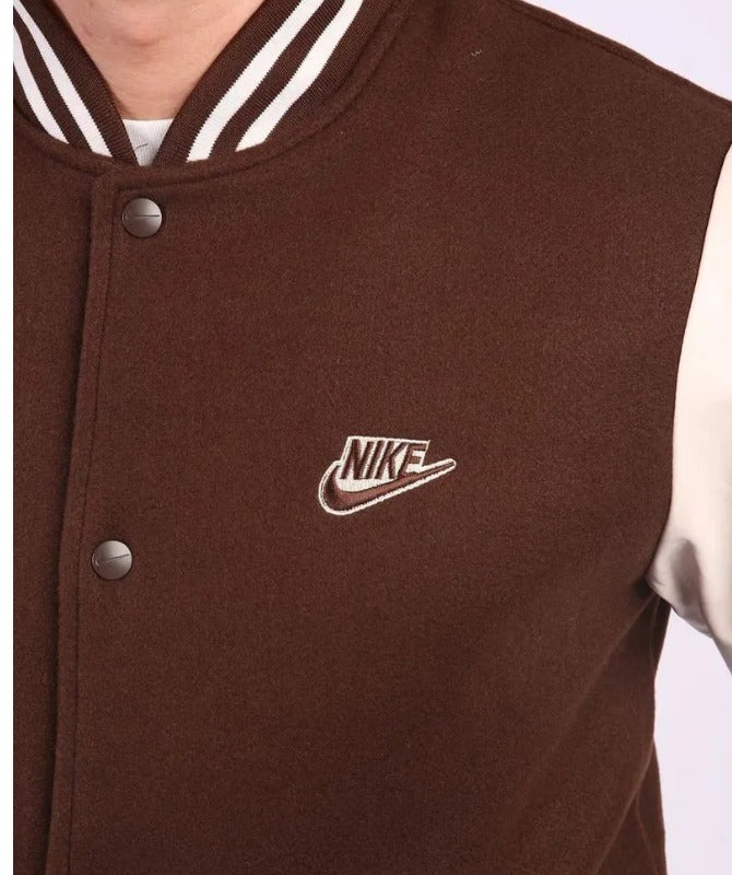 Men’s Brown & White Varsity Jacket | Classic Letterman Style Bomber Jacket for Casual Wear