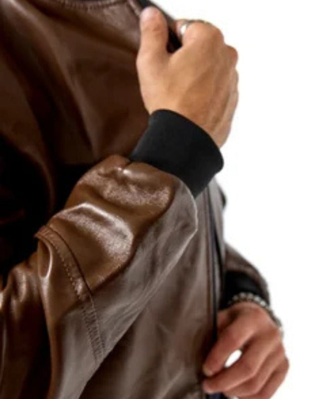 Men’s Classic Brown Faux Leather Bomber Jacket | Stylish Casual Outerwear