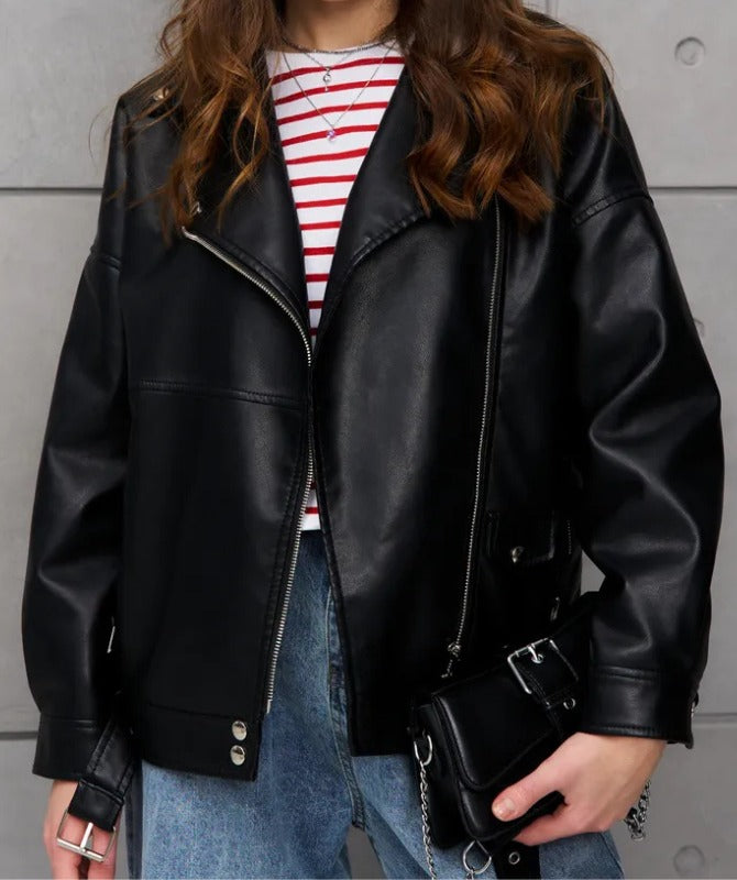 Women’s Black Sheep Leather Biker Jacket – Stylish Genuine Leather Outerwear