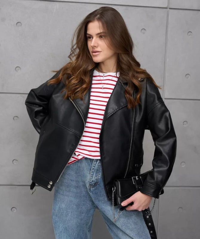 Women’s Black Sheep Leather Biker Jacket – Stylish Genuine Leather Outerwear