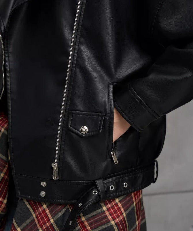 Women’s Black Sheep Leather Biker Jacket – Stylish Genuine Leather Outerwear