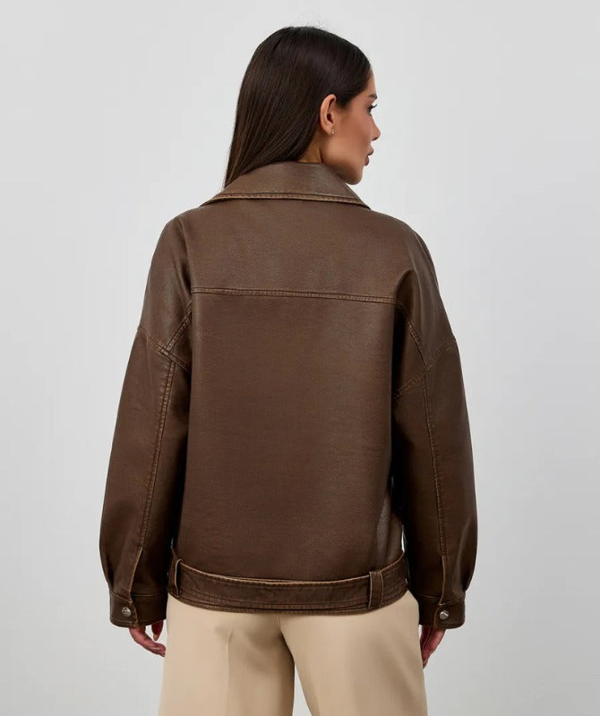 Women’s Brown Sheep Leather Biker Jacket – Classic Genuine Leather Outerwear