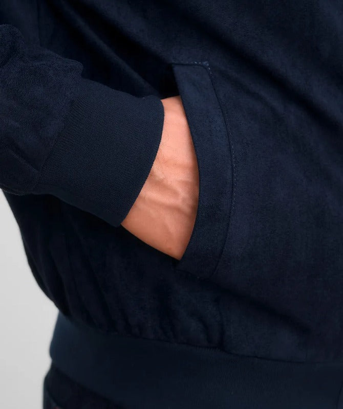 Men’s Navy Suede Leather Bomber Jacket – Classic Soft Touch Casual Style | Premium Suede Outerwear